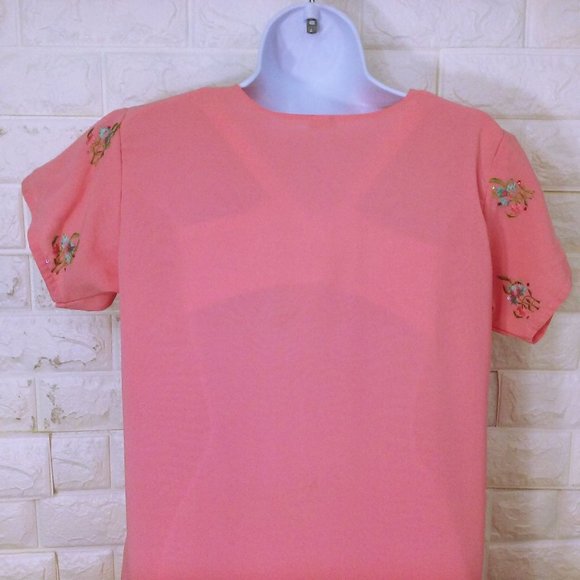 Vintage Kurta Sari Tunic Top sz-42 (M/L) Sheer Embellished Bling Glam Slits Pink - Picture 10 of 10